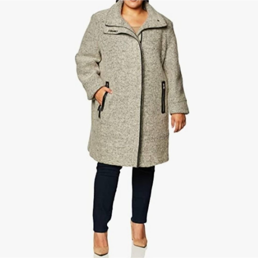 Calvin Klein Gray Wool-Blend Funnel Neck 3/4 Length Coat—Beautiful! - Picture 4 of 12